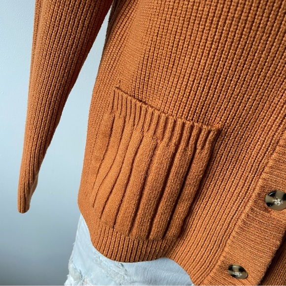 VICI Chunky Knit Cardigan Sweater Button Down Prep Preppy Oversized Cognac Small - Picture 7 of 11